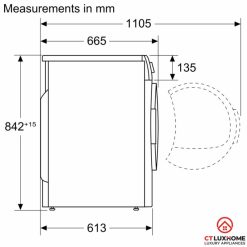 Kích thước máy sấy quần áo Bosch WTX87MH0SG