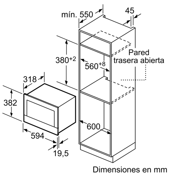 Kích thước lò vi sóng âm tủ 21L Bosch BFL634GS1 Kích thước lò vi sóng âm tủ 21L Bosch BFL634GS1